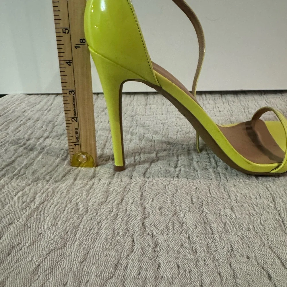 Anne Michelle Bright Yellow Patent Open-Toe Stiletto Sandals